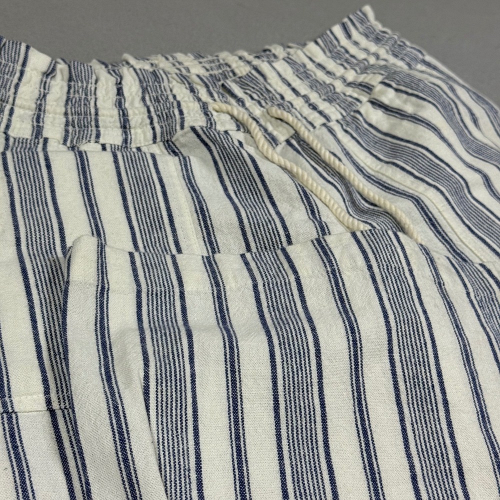 Roxy Striped Linen Blend Smocked Waist Beach Pants Blue White XS